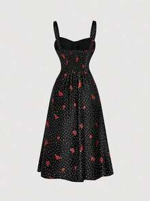 MOD Vestido de vacaciones de estilo romántico de campo con estampado floral dulce de longitud media para mujer, vestidos de verano para mujer, vestido floral, vestido amarillo - Multicolor - Ver 2