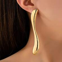 1 par de pendientes elegantes de diseño curvo minimalista, largos y con acabado brillante - Dorado - Ver 7
