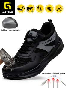 Men's Professional Anti-Smash Anti-Puncture Safety Shoes, Wide Fit For Wide Feet, Sports Series Rubber Sole Lightweight And Stylish, Suitable For All Seasons - Black - View 1