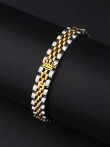 1pc Stainless Steel Multi-Color Triple Crown Design Accessory, Suitable For Daily Wear, Parties, Holidays, And Gift Giving - Two-tone - View 4