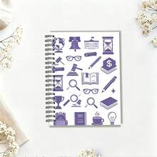1pc A5 Notebook, Purple Cover With Simple Study & Office Icons, Spiral Bound Notepad Suitable For Back To School, Daily Notes And Study Planning - A5 - View 4