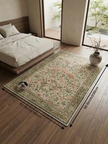Green Vintage Floral & Bird Pattern Living Room Rug, Suitable For Kitchen, Dining Room, Faux Cashmere Bedroom Rug, Holiday Decor Living Room Rug, Indoor/Outdoor, Office, Lobby, Area Rug, Non-Slip Doormat, Bathroom Rug, Hallway, Study And Gaming Area Rug - Olive Green - View 17