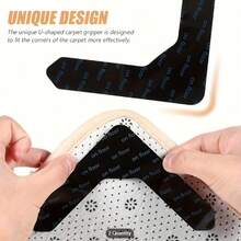 4/8/12pcs Reusable Carpet Grippers - PU Washable Non-Slip Rug Tape, No Residue Anti-Slip Stickers For Area Rugs, Bed Sheets, Mattresses, Sofa Cushions & Mats - Black - View 10