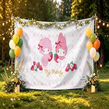 Miniso Sanrio My Melody & Piano Strawberry Aesthetic Tapestry, Pink Diamond Pattern Wall Hanging, Soft Fabric Backdrop For Bedroom, Party & Photography - 0 - View 4