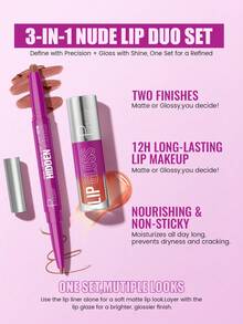 Pudaier 2pcs Nude Lip Set, Long-Lasting Lip Liner And High Gloss Lip Gloss Set, Women's Lip Makeup Combination, Moisturizing And Shiny Lips, Smooth Lip Liner And Lip Gloss Set - #09.Cherry Pop - View 6