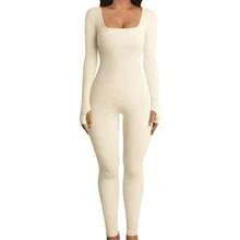 Women's Jumpsuit, New Autumn And Winter Product, Ribbed Square Neck, Enhances The Hip, Fitted Cut, Sexy Jumpsuit. - 藍色 - 查看 8