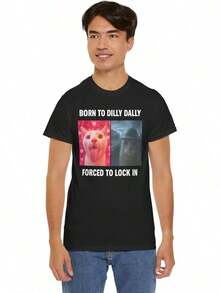 Nacido para Dilly Dally, obligado a encerrarse en una camiseta, camiseta con meme de gato maldito y divertido, camiseta de humor sarcástico para la generación Z, camiseta sin bisagras estilo virus Y2K. - Negro - Ver 8