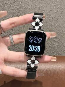 1pc Fashion Milan Stainless Steel Magnetic Clasp Watch Band, Compatible With Apple Watch 44mm 40mm 41mm 45mm 42mm 46mm 38mm Ultra 2 49mm, Luxury Metal Strap, Fits Series 11 10 9 8 7 SE 6 5 4 3 2 1, Smartwatch Band For Women - Black - View 3