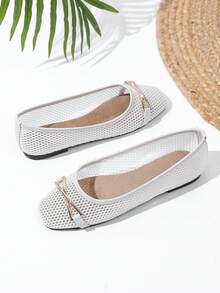 Square Toe Mary Jane Mesh Slip-On Flat Shoes, Sexy Yet Comfortable, Breathable For Summer - Chantilly - View 3