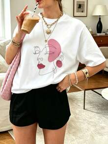 Round Neck Printed Loose T-Shirt For Women Summer - 套裝 - 查看 1