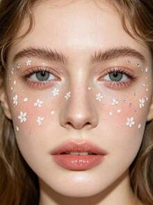 1pc Sheer Ethereal Multi-Pattern Face Rhinestone Stickers, White Flower & Transparent Polka Dot Combo, Suitable For Music Festivals, Concerts, Photoshoots, Spring Party Makeup, Self-Adhesive Waterproof Long-Lasting Face Decor - Multicolor - View 2