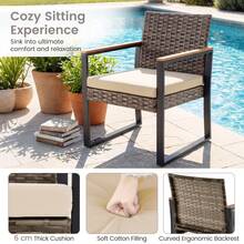 Outdoor Bistro Set Of 3 PE Wicker Patio Furniture Set With Soft Cushion & Side Table 12 Adjustable Feet - Beige - View 5