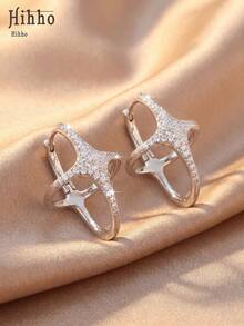 Hihho 1 Pair X-Shaped Fully Paved Zirconia Hoop Earrings, Dual-Color Options, Luxury Versatile Commuter Earrings, Personalized Criss-Cross Earrings, Professional Commute Style - X Type - View 5