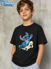 Disney Lilo & Stitch 1 Piece Teen Boys Skateboard Stitch Print Short Sleeve T Shirt Black Daily Summer Boys Clothes Teen Boy Clothes Shirts - màu đen - Xem 1