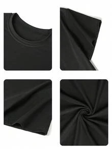 Camiseta masculina casual e moderna de manga curta com gola redonda, 100% poliéster, estampa, modelagem solta, ideal para primavera e verão. - Preto - Ver 5