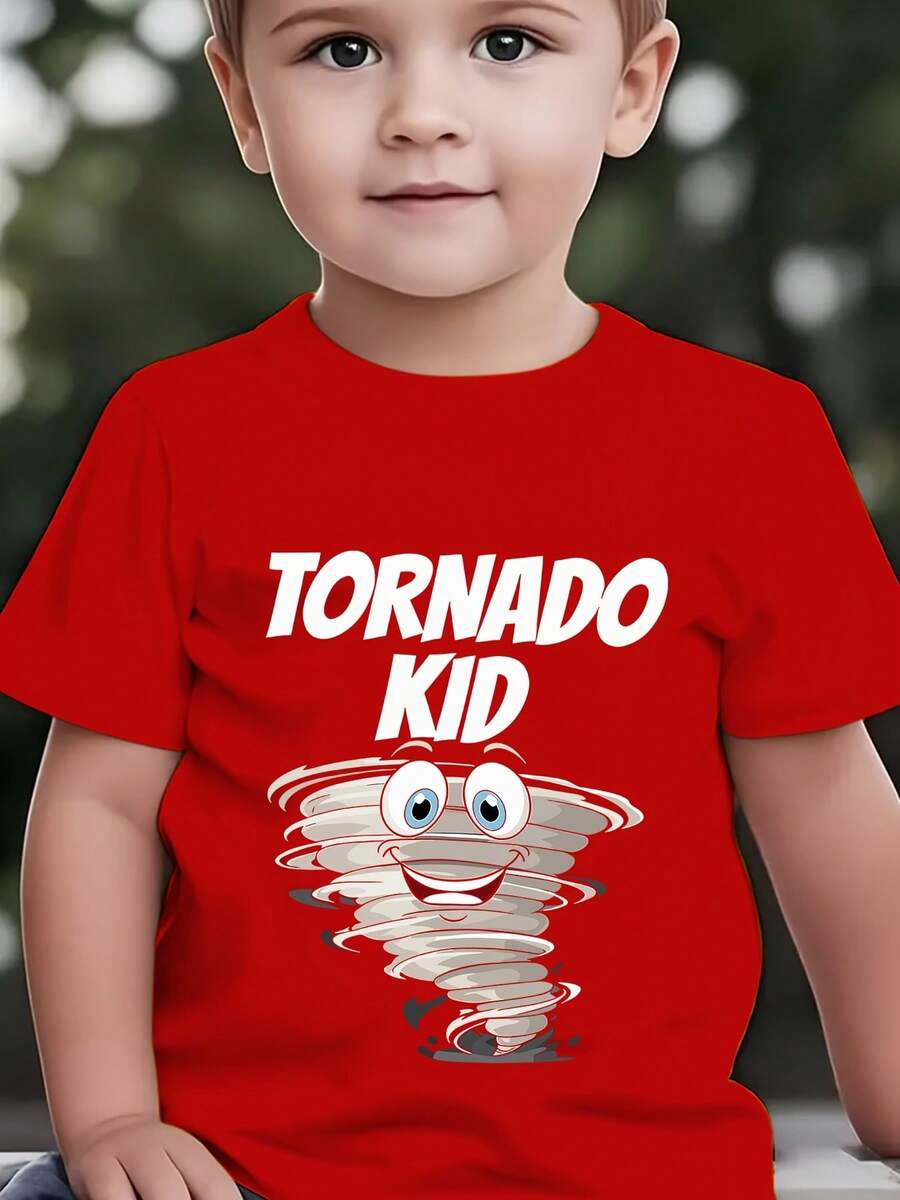 Camiseta de Manga Corta para Niños de Verano "TORNADO KID" Estampado de Dibujos Animados, Ropa Casual para Exteriores NY-DX7802 - Gris - Ver 1
