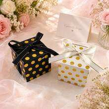 10pcs Gold Polka Dot Gift Boxes With Satin Ribbon Bows, 3 Colors Candy Boxes Suitable For Weddings, Bridal Showers, Birthday Parties - Polka Dot Candy Box - View 2