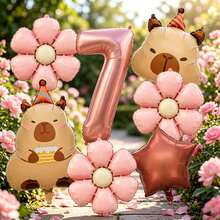 7 Chocolate-Colored Number Balloons, Cartoon Capybara And Flower Balloons, Suitable For Birthday Surprise, Proposal Decoration, Wedding Reception, Birthday Party, Wedding, Baby Shower And Gender Reveal Party - View 9