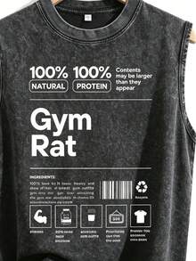 Vintage Gym Rat Fitness Quote Creative Graphic Printed 210GSM High‑Quality 100% Cotton Loose Sleeveless Tank Top, Unisex Casual Daily Top, Perfect For Summer Activities, Back To School, Holiday Gifts, Core Men's Tank Top Collection, Sleeveless Tops Men - màu đen - Xem 5