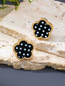 3 paires/1 paire de boucles d'oreilles trèfle à pois noir blanc rouge en alliage de zinc & acrylique, mode, convient pour le port quotidien, esthétique - Multicolore - Voir 7