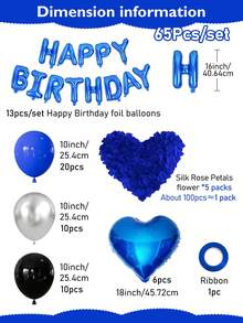 11/60/65件組 海軍藍黑色銀色生日氣球花環套裝－16吋藍色Happy Birthday鋁箔字母氣球、18吋藍色心形金屬膜氣球、10吋海軍藍黑色金屬乳膠氣球，適用於生日派對、拍照背景、週年紀念、房間裝飾 - 海軍藍&銀黑色 - 查看 2