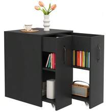 Bookshelf With Casters – Mobile Sideboard With Pull-Out Side Drawer, Large Casters, Edge Protection, Reversible Left/Right Configuration – Storage Furniture For The Desk, Bedside Table, Bathroom - 黑色 - 查看 5