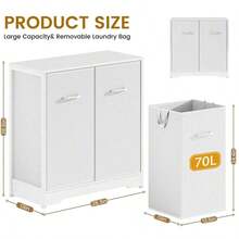 Armario clasificador de ropa extraíble con bolsas removibles, cesto de ropa, 140L (2x70L) con estructura robusta y bolsas que no se deforman para organizar el dormitorio o la lavandería, negro. - Blanco - Ver 7
