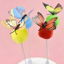 2pcs Random Color Premium Interactive Cat Toy Butterfly Spring-Loaded Suction Cup Teaser Wand, Durable Fabric For Interactive Self-Play, No Batteries Required, Suitable For All Breeds, Pet Entertainment Fun Design Battery-Free Cat Spring Ball Toys - Multicolor - View 4