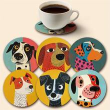 6 piezas/Juego Posavasos de Madera con Patrón de Gato Pareja Aislante de Calor Antideslizante Posavasos Decorativos Adecuados para el Hogar, la Oficina y la Decoración de Vacaciones - 6Pcs - Ver 1