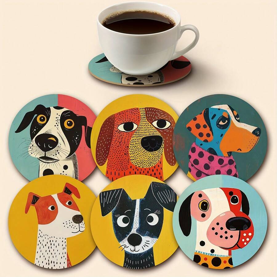 6 piezas/Juego Posavasos de Madera con Patrón de Gato Pareja Aislante de Calor Antideslizante Posavasos Decorativos Adecuados para el Hogar, la Oficina y la Decoración de Vacaciones - 6Pcs - Ver 1
