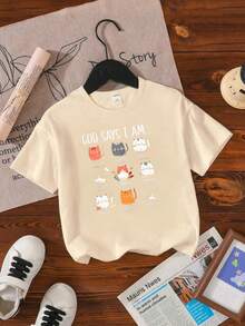 God Says I'm A Cat T-Shirt For Girls - Apricot - View 6