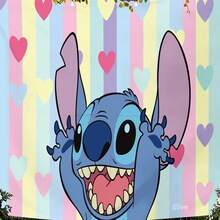 Disney Lilo & Stitch Tapestry, Pastel Stripes & Hearts Print No-Hole Backdrop, Perfect For Parties, Camping, Home Decor, Scene Setup And Gathering Displays - 0 - View 3