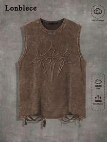 Lonblece Men's Vintage Washed Distressed Sleeveless Tank Top, Suitable For Spring/Summer Daily Wear, Emo - Coffee Brown - View 1