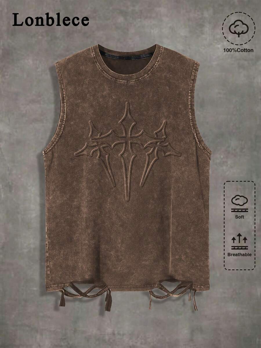 Lonblece Men's Vintage Washed Distressed Sleeveless Tank Top, Suitable For Spring/Summer Daily Wear, Emo - Coffee Brown - View 1