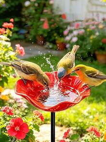 1pc Metal Flower & Bird Feeder, Metal Flower & Bird Bath And Pollinator Watering Station, Garden Decor, Outdoor, Patios, Lawns, Flower Pots, Patios.Bird Feeding, Wedding,Bird Bee Butterfly Bath Hummingbird Drinker, Courtyard Ornament - A - View 5