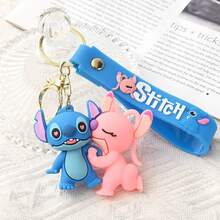 1pc Cartoon Flowers Stitch Keychain Cute PVC Soft Plastic Doll Pendant Stitch Car Bag Keychain - Multicolor - View 11