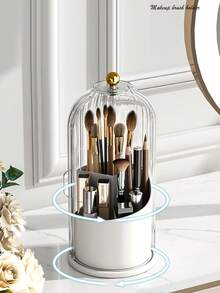 360° Rotating Makeup Brush Holder With Cover, Dust-Proof Makeup Brush Storage Box, Suitable For Vanity, Bathroom Countertop, Toothbrush Holder, Vanity Essential, Cosmetic Organizer, Shower And Sink Storage Rack, Non-Slip Base For Toothpaste And Makeup Brushes, Makeup Brush Storage, Room Decor, Storage Organizer, Bathroom Storage - Multicolor - View 3