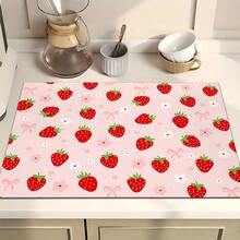 1 pieza Felpudo absorbente con estampado de fresa para secar platos, Felpudo absorbente para mostrador de máquina de espresso, Felpudo absorbente para fregadero, Felpudo absorbente suave para grifos, Felpudo absorbente para tazas de fregadero, Accesorios para el hogar y la cocina, Accesorios de baño - Multicolor - Ver 2
