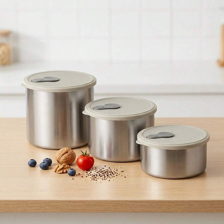 Wadah Makanan Stainless Steel 304, Kotak Penyimpanan Segar yang Dapat Ditumpuk dan Disegel untuk Kulkas, Kotak Penyimpanan Buah, Sayur, dan Daging dengan Tutup, Kotak Pengawetan Makanan Kapasitas Besar, Cocok untuk Penyimpanan dan Pengorganisasian Makanan di Dapur - MultiWarna - View 1