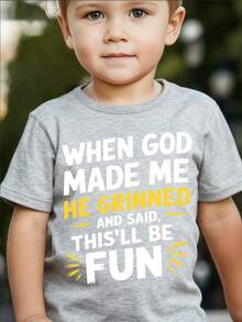 Summer Clothes For Travel And Leisure, Fashionable Youth Short-Sleeve T-Shirt "When God Created Me, He Smiled And Said, 'This Will Be Fun'" Clothing Gift, Round Neck Short-Sleeve T-Shirt For Boys, Summer Clothes For Kids - 白色 - 查看 6