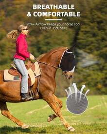 Adjustable Horse Ear Fly Mask Anti-UV Breathable Comfortable Eye Cover For Daily Stable Hot Weather Use - Grey - View 4
