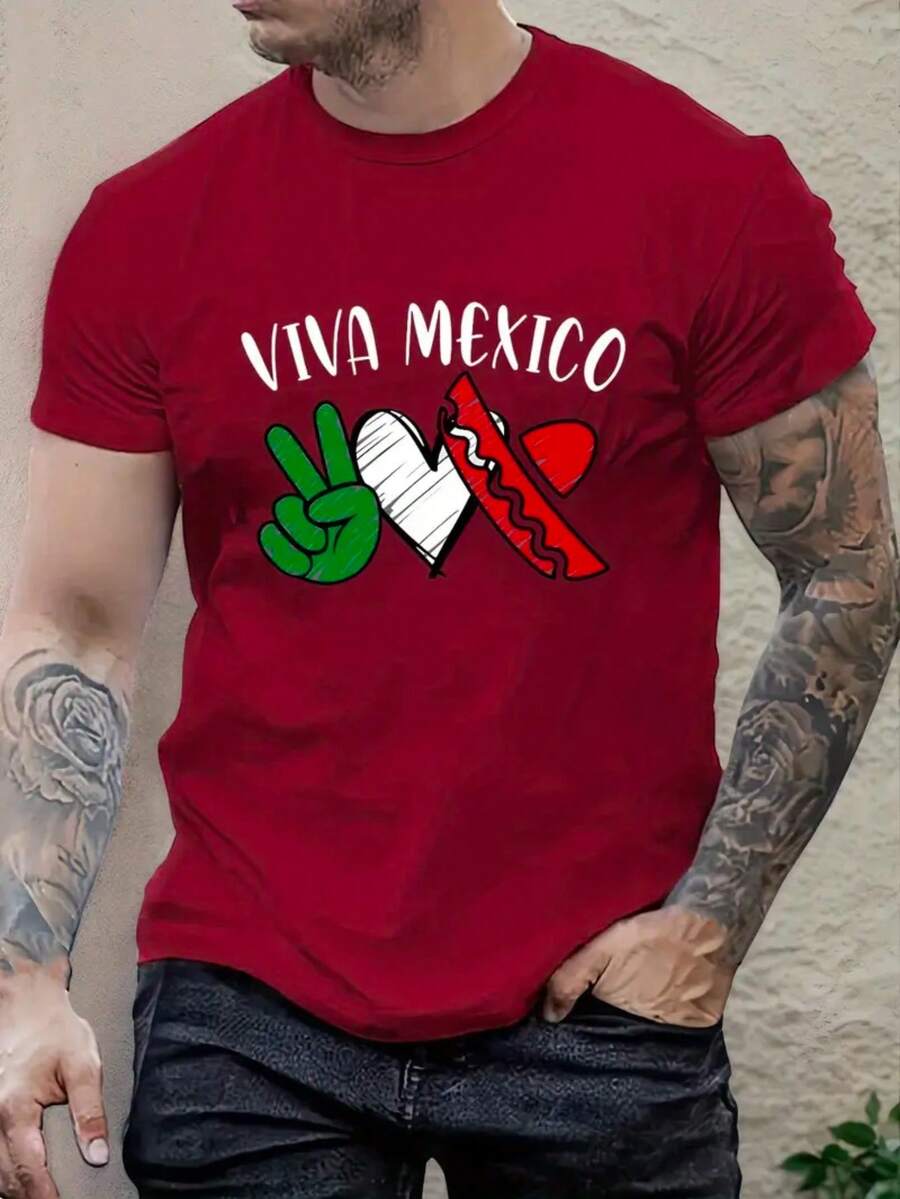 Men's T-Shirt, Made Of Pure Cotton, Lightweight And Breathable Fabric, Round Neck Design, Printed Design, Short Sleeve Cut, Suitable For Spring And Summer. - 紅色 - 查看 1