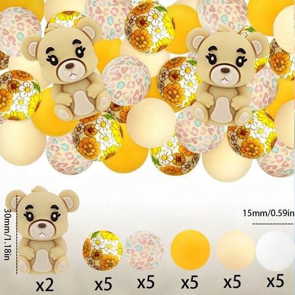 1 Set 27pcs 3D Animal Pattern Silicone Beads Round Solid Focal Beads Floral Pattern Colorful Silicone Beads Suitable For Necklace Bracelet Phone Chain Bag Chain Holiday DIY Gift