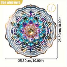 1个3D水晶花金属风铃,可360°旋转 - 10英寸彩色曼陀罗设计,铁艺材质,适用于室内/室外花园装饰,含挂钩,适合婚礼、派对、圣诞节、复活节等场合 - 无需电池/电源,随机款式风力驱动装饰(不含吊坠) - A - 查看 3