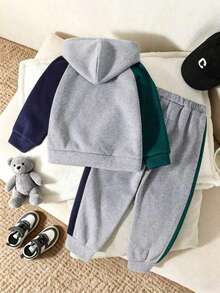 Toddler Letter Pattern Warm Hoodie And Sweatpants - Grey - View 2