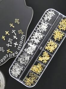 12 件套十字美甲饰品 - 金银合金 3D 美甲装饰，哥特式十字饰品，适用于亚克力指甲，朋克风美甲配件，DIY 美甲用品 - 彩色 - 查看 10