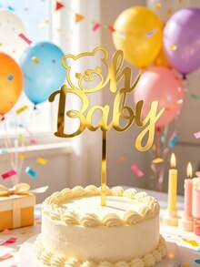 3件組金色「Oh Baby」壓克力蛋糕裝飾插牌－1款時尚裝飾，適用於嬰兒派對、生日與婚禮－耐用可重複使用，易於組裝，完美蛋糕裝飾，提升甜點桌與烘焙需求 - styleB - 查看 4