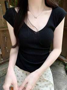 Women Knit Tops - Black - View 1