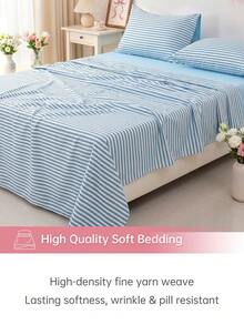 HONEYMOON 1pc Striped Print Flat Sheet - 100% Polyester Printed Fabric, Breathable, Wrinkle-Resistant, Fade-Resistant, Shrink-Resistant, T F Q K Sizes, Suitable For Home And Dorm - Multicolor - View 5