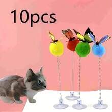 2pcs Random Color Premium Interactive Cat Toy Butterfly Spring-Loaded Suction Cup Teaser Wand, Durable Fabric For Interactive Self-Play, No Batteries Required, Suitable For All Breeds, Pet Entertainment Fun Design Battery-Free Cat Spring Ball Toys - Multicolor - View 8